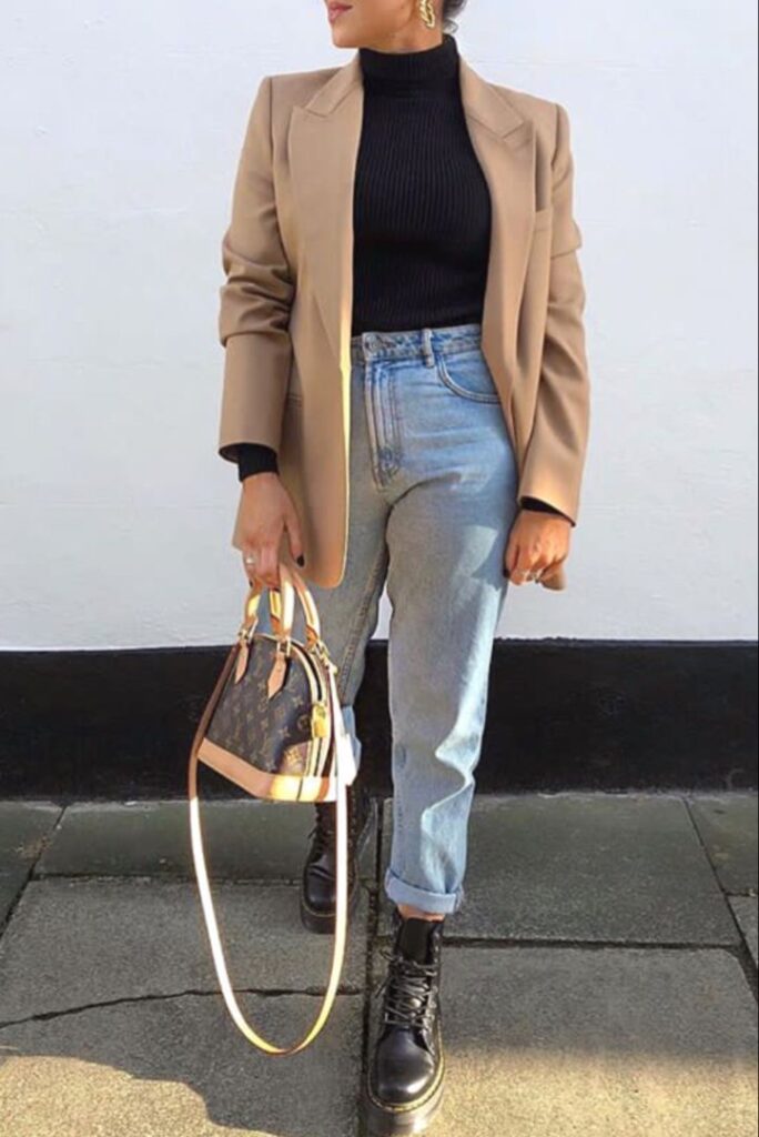 Look blazer beige et jean brut