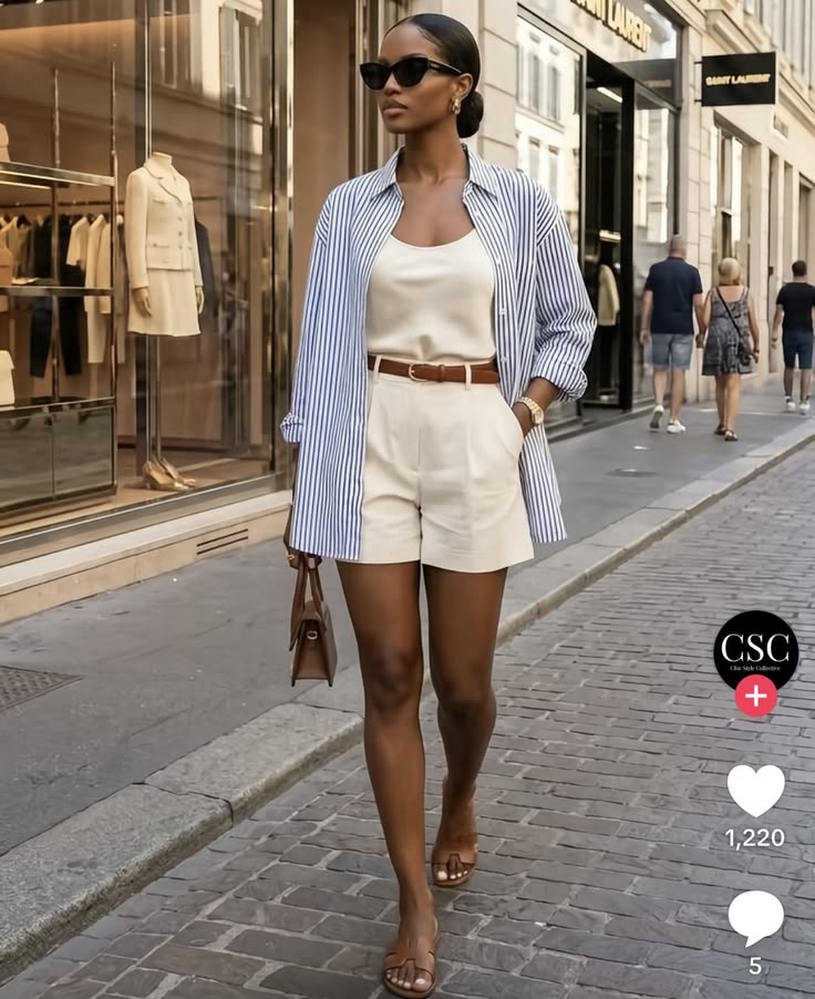 Short en toile et caraco beige